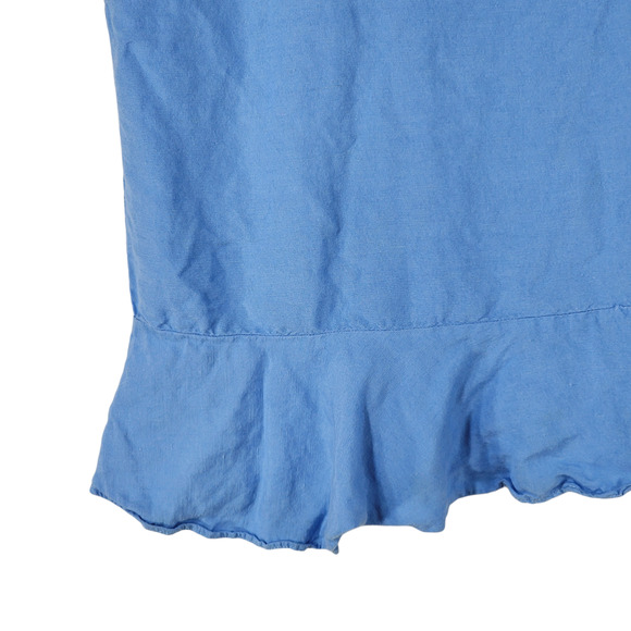 Context Linen Peplum Top Blouse sz M Women Blue Flutter Sleeves Cottage Coastal - Picture 5 of 13